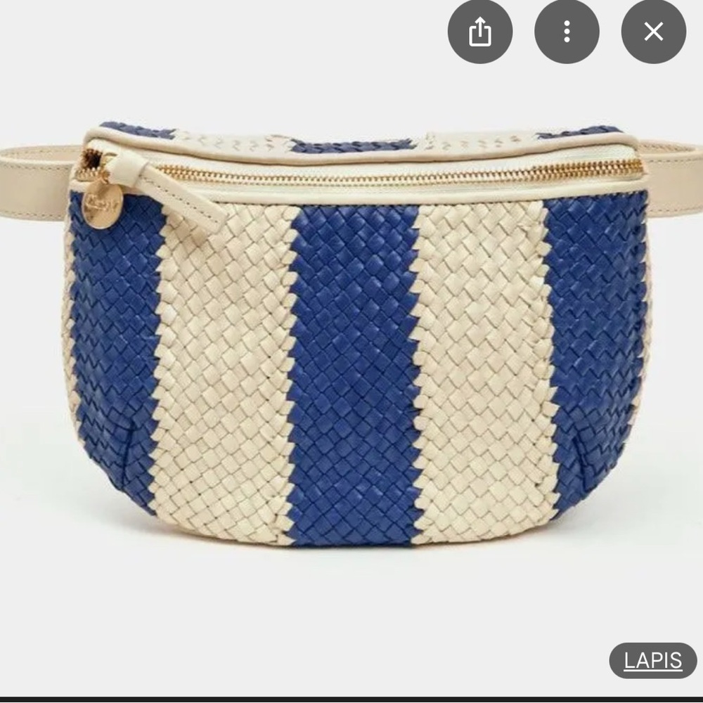 Clare V. Cream and Blue Woven Crossbody Bag